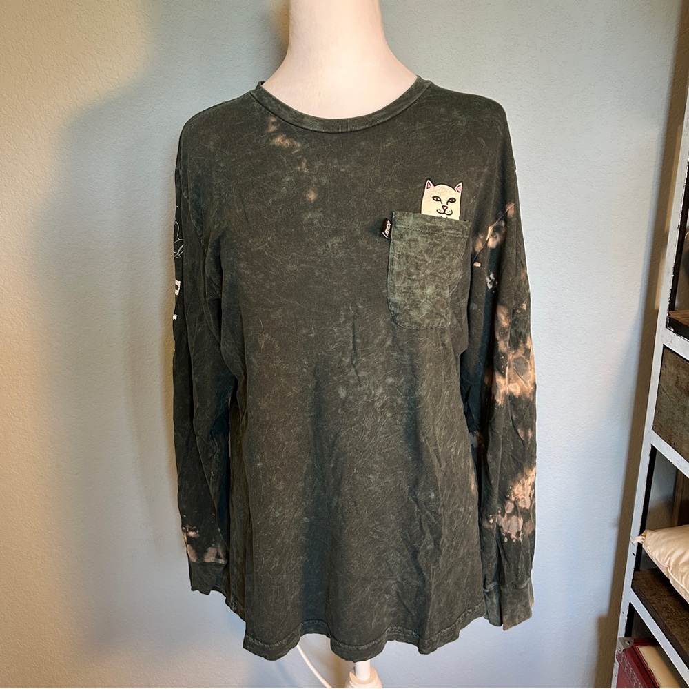 Rip n Dip Men’s Lord Nermal Green Acid Wash Skater Cat Tee Gorpcore M